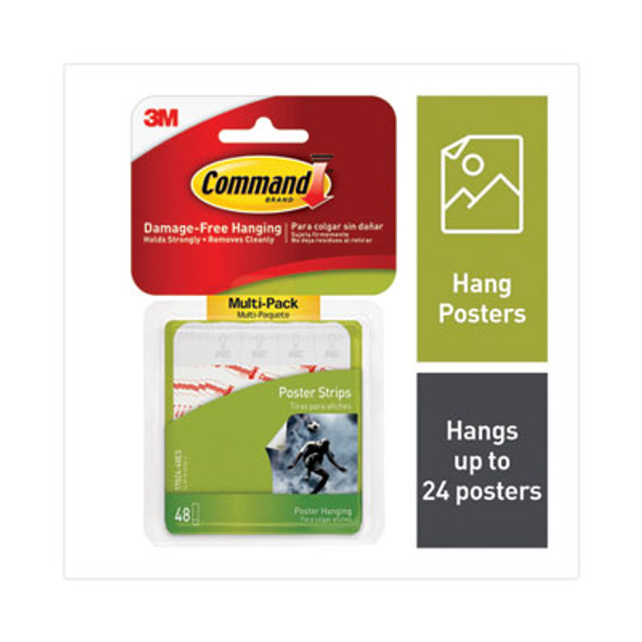 Poster Strips Value Pack, Removable, Holds Up To 1 Lb, 0.63 X 1.75, White, 48/Pack