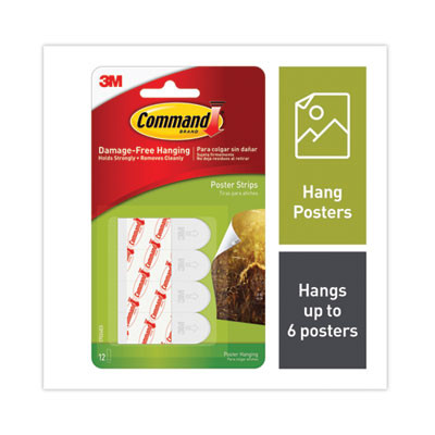 Poster Strip Pairs, Holds Up To 1 Lb, 0.63" x 1.75", White, 12/Pack