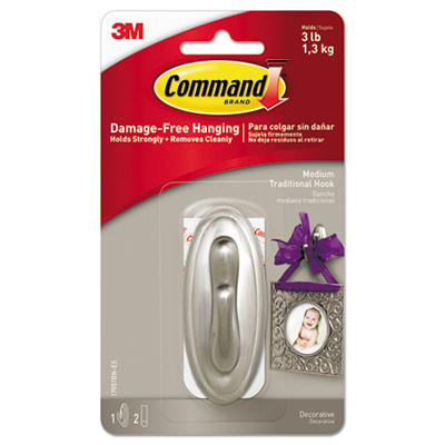Medium Traditional Decorative Hooks, Metal, Brushed Nickel, Supports 3 Lb