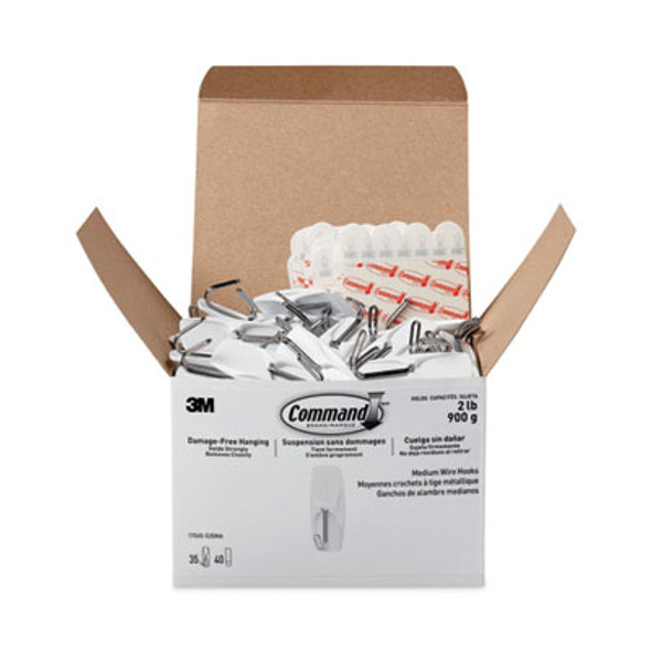 General Purpose Hooks, Medium, Metal, White, 2 Lb Capacity, 35 Hooks And 40 Strips/Pack