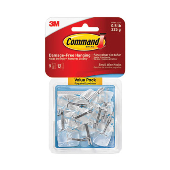 Small Clear Toggle-Wire Hooks, Metal Wire, Silver/Clear, Supports 0.5 Lb, 9/Pack