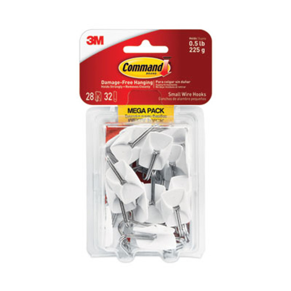 General Purpose Hooks, Small, Metal, White/Silver, 0.5 Lb Capacity, 28 Hooks And 32 Strips/Pack