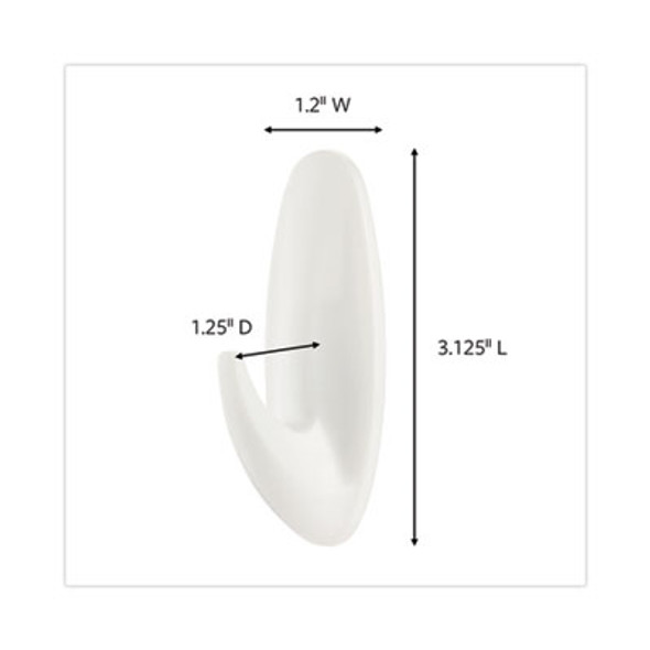 General Purpose Designer Hooks, Medium, Plastic, White, 3 Lb Capacity, 50 Hooks And 50 Strips/Carton