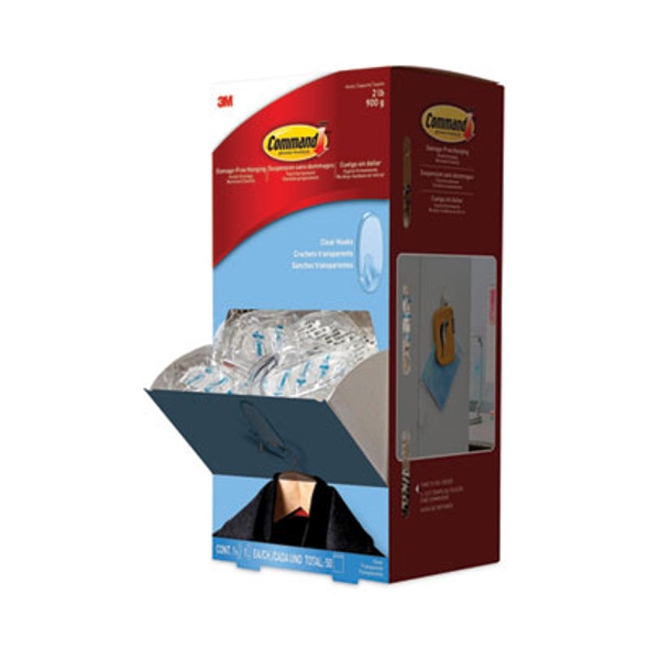Clear Hooks And Strips, Medium, Plastic, 2 Lb Capacity, 50 Hooks With 50 Adhesive Strips/Carton