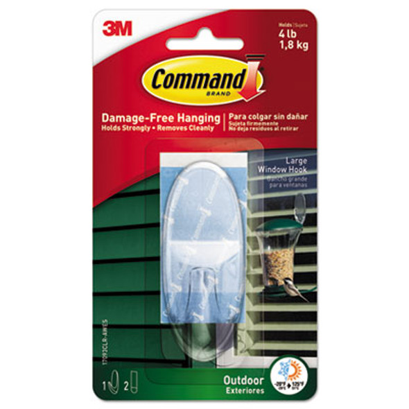 All Weather Hooks And Strips, Large, Plastic, Clear, 4 Lb Capacity, 1 Hook And 2 Strips/Pack