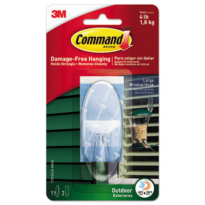 All Weather Hooks And Strips, Large, Plastic, Clear, 4 Lb Capacity, 1 Hook And 2 Strips/Pack