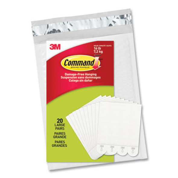 Picture Hanging Strips, Removable, Holds Up To 4 Lbs Per Pair, Large, 0.63 x 3.63, White, 20 Pairs/Pack
