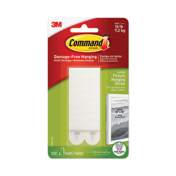 Picture Hanging Strips, Removable, Holds Up To 4 Lbs Per Pair, 0.5 X 3.63, White, 4 Pairs/Pack