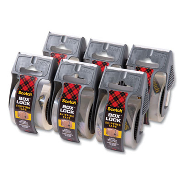 Box Lock Shipping Packaging Tape, 1.5" Core With Dispenser, 1.88" X 22.2 Yds, Clear, 6/Pack
