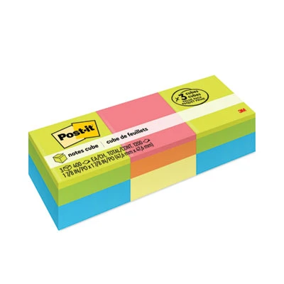 Mini Cubes, 1.88" x 1.88", Green Wave And Orange Wave Collections, 400 Sheets/Cube, 3 Cubes/Pack