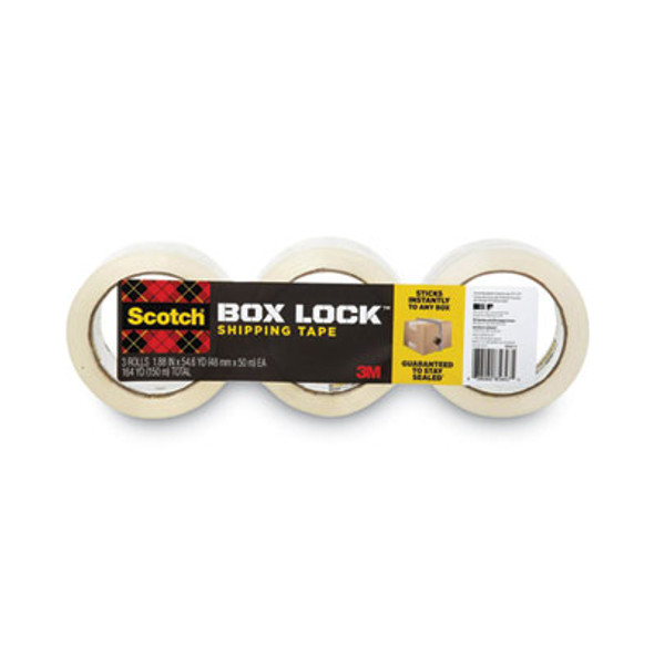 Box Lock Shipping Packaging Tape, 3" Core, 1.88" X 54.6 Yds, Clear, 3/Pack