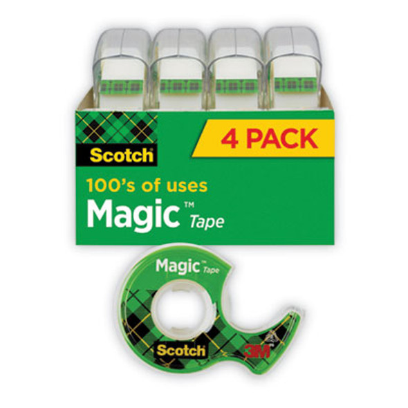 Magic Tape In Handheld Dispenser, 1" Core, 0.75" X 25 Ft, Clear, 4/Pack