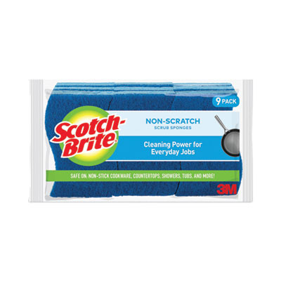 Non-Scratch Multi-Purpose Scrub Sponge, 4.4 X 2.6, 0.8" Thick, Blue, 9/Pack