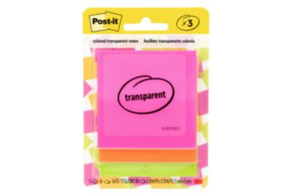 Transparent Notes, Unruled, 2.88" x 2.88", Assorted Transparent Colors, 36 Sheets/Pad, 3 Pads/Pack