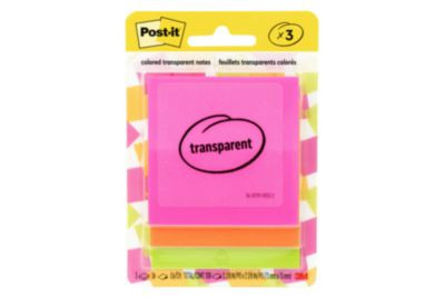 Transparent Notes, 2.88" x 2.88", Assorted Colors, 36 Sheets/Pad, 3 Pads/Pack