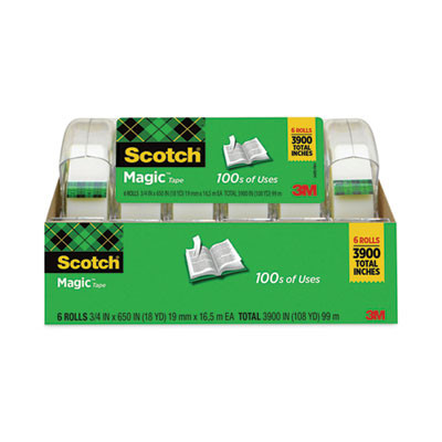 Magic Tape In Handheld Dispenser, 1" Core, 0.75" X 54.17 Ft, Clear, 6/Pack