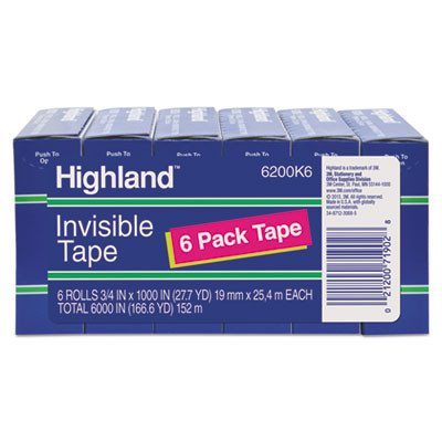 Invisible Permanent Mending Tape, 1" Core, 0.75" X 83.33 Ft, Clear, 6/Pack