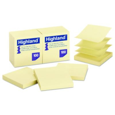 Self-Stick Pop-Up Notes, 3" x 3", Yellow, 100 Sheets/Pad, 12 Pads/Pack
