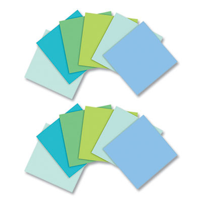 100% Recycled Paper Super Sticky Notes, Unruled, 3" x 3", Assorted Oasis Colors, 70 Sheets/Pad, 12 Pads/Pack