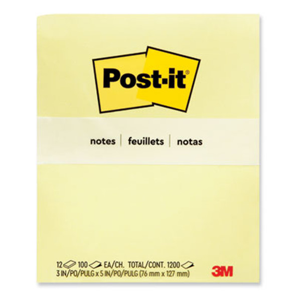 Original Pads In Canary Yellow, 3" x 5", 100 Sheets/Pad, 12 Pads/Pack
