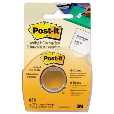 Labeling And Cover-Up Tape, Non-Refillable, 1" x 19.44 Yd, White Tape, Clear Dispenser