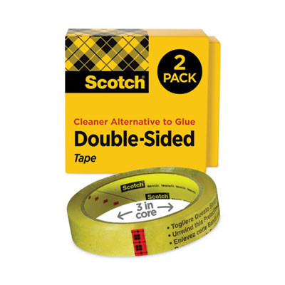 Double-Sided Tape, 3" Core, 0.75" X 36 Yds, Clear, 2/Pack