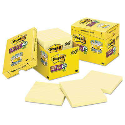 Pads In Canary Yellow, Note Ruled, 4" x 4", Cabinet Pack, 90 Sheets/Pad, 12 Pads/Pack
