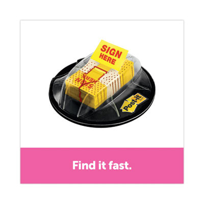 Page Flags In Dispenser, "Sign Here", Yellow, 200 Flags/Dispenser