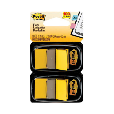 Standard Page Flags In Dispenser, Yellow, 50 Flags/Dispenser, 2 Dispensers/Pack