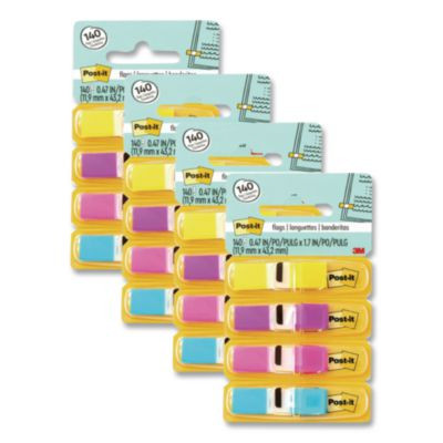 Highlighting Page Flags, 4 Bright Colors, 0.5 x 1.75, 35/Color, 4 Dispensers/Pack