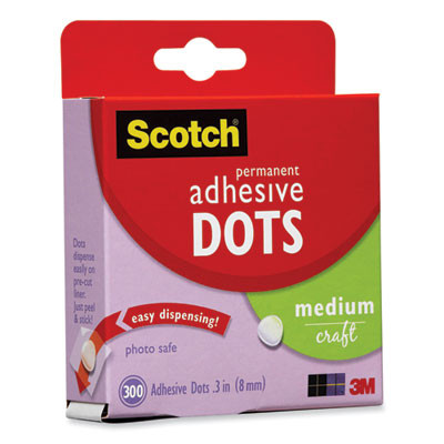 Mounting Adhesive Dots, 0.3" Dia, Transparent, 300/Pack