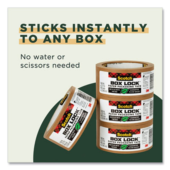 Box Lock Paper Packaging Tape, 3" Core, 1.88" x 25 Yds, Brown
