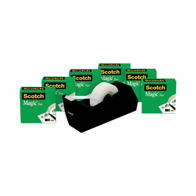 Magic Tape Desktop Dispenser Value Pack, 1" Core, 0.75" x 83.33 Ft, Clear, 6 Tape Rolls/Pack