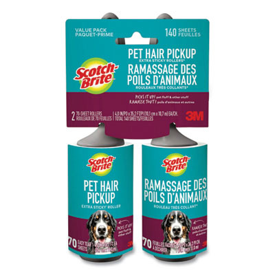 Pet Hair Pickup Lint Roller, 70 Sheets/Roll, 2/Pack