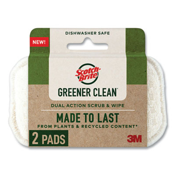 Greener Clean Dual Action Scrub And Wipe, 2.8 x 4.7, 0.7" Thick, White, 2/Pack