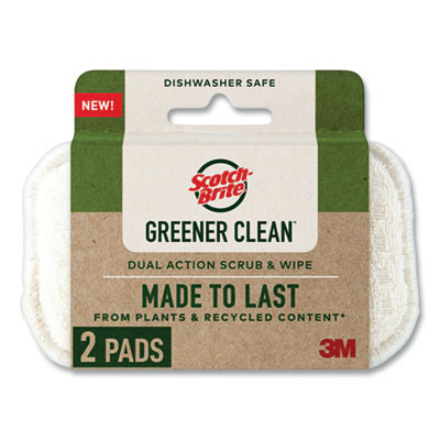 Greener Clean Dual Action Scrub And Wipe, 2.8 x 4.7, 0.7" Thick, White, 2/Pack