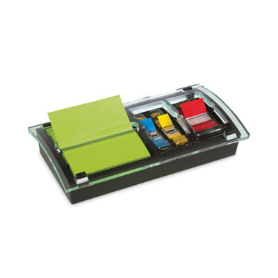 Note And Flag Dispenser, For 3 x 3 Pads, Black/Clear, Includes 45-Sheet Canary Super Sticky Pop-Up Pad; (50) 1" Flags