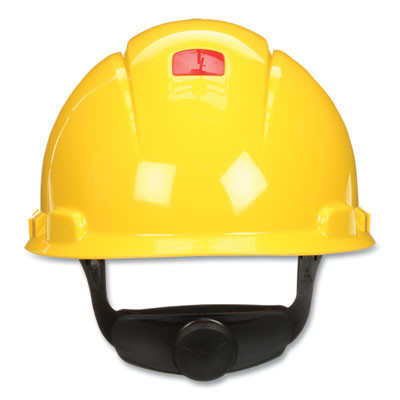 Securefit H-700 Series Hard Hat With Uvicator, Vented, Front Brim, 4-Point Pressure Diffusion, One Size Fits Most, Yellow