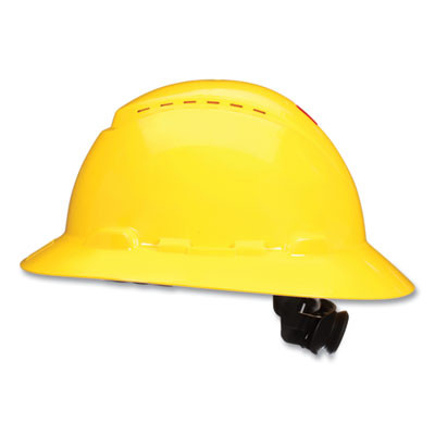Securefit H-800 Series Hard Hat With Uvicator, Vented, Full Brim, 4-Point Pressure Diffusion, One Size Fits Most, Yellow