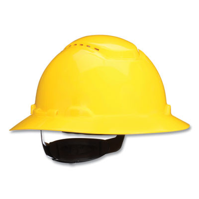 Securefit H-800 Series Hard Hat With Uvicator, Vented, Full Brim, 4-Point Pressure Diffusion, One Size Fits Most, Yellow