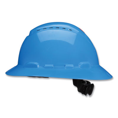Securefit H-800 Series Hard Hat With Uvicator, Vented, Full Brim, 4-Point Pressure Diffusion, One Size Fits Most, Blue