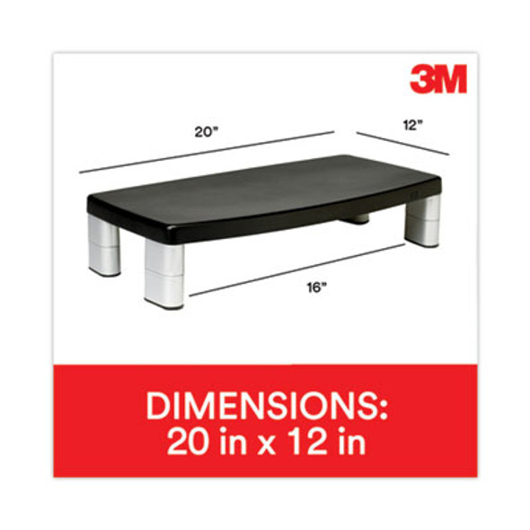 Extra-Wide Adjustable Monitor Stand, 20" X 12" X 1" To 5.78", Silver/Black, Supports 40 Lbs