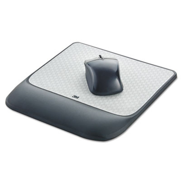 Mouse Pad With Precise Mousing Surface And Gel Wrist Rest, 8.5 x 9, Gray/Black