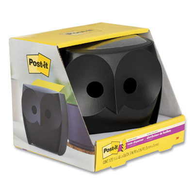 Owl-Shaped Dispenser, For 3 x 3 Pads, Black, Includes 45-Sheet Citron Super Sticky Dispenser Pop-Up Pad