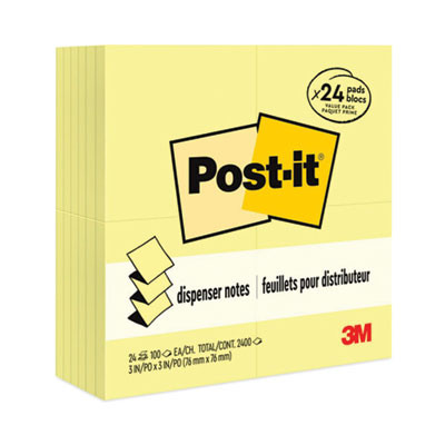 Original Canary Yellow Pop-Up Refill Value Pack, 3" x 3", Canary Yellow, 100 Sheets/Pad, 24 Pads/Pack