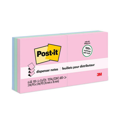 Original Recycled Pop-Up Notes, 3 x 3, Sweet Sprinkles Collection Colors, 100 Sheets/Pad, 6 Pads/Pack