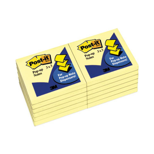 Original Canary Yellow Pop-Up Refill, 3" x 3", Canary Yellow, 100 Sheets/Pad, 12 Pads/Pack