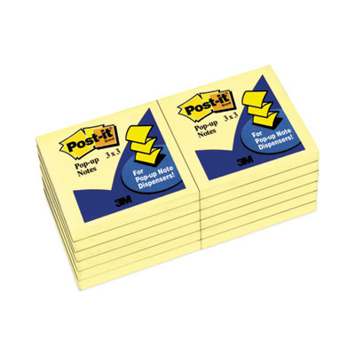 Original Canary Yellow Pop-Up Refill, 3" x 3", Canary Yellow, 100 Sheets/Pad, 12 Pads/Pack