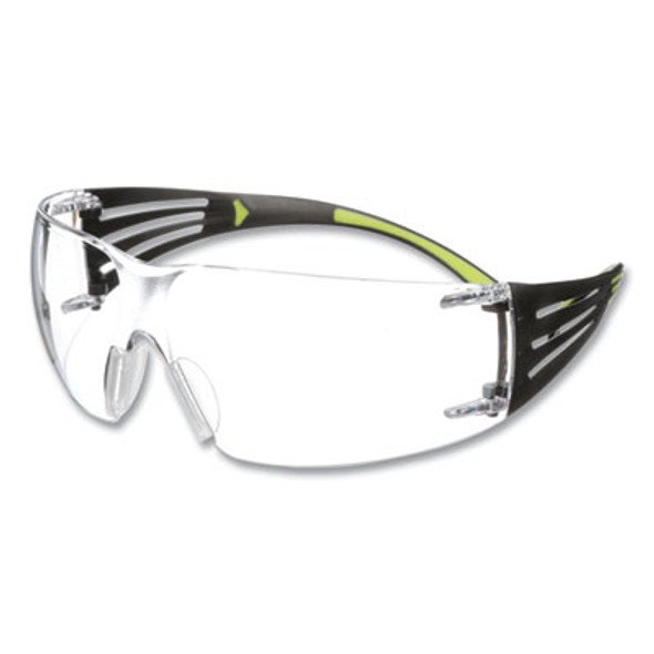 Securefit Protective Eyewear, 400 Series, Green Plastic Frame, Clear Polycarbonate Lens