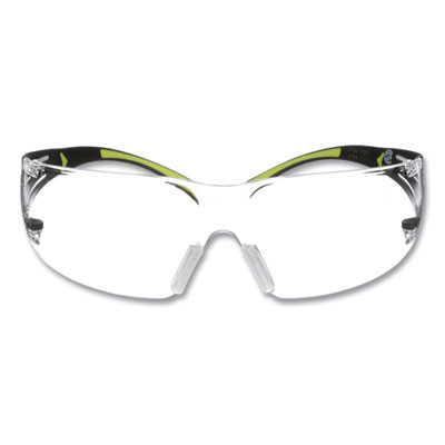 Securefit 400 Protective Eyewear, Frameless, Green Arms, Clear Single Lens